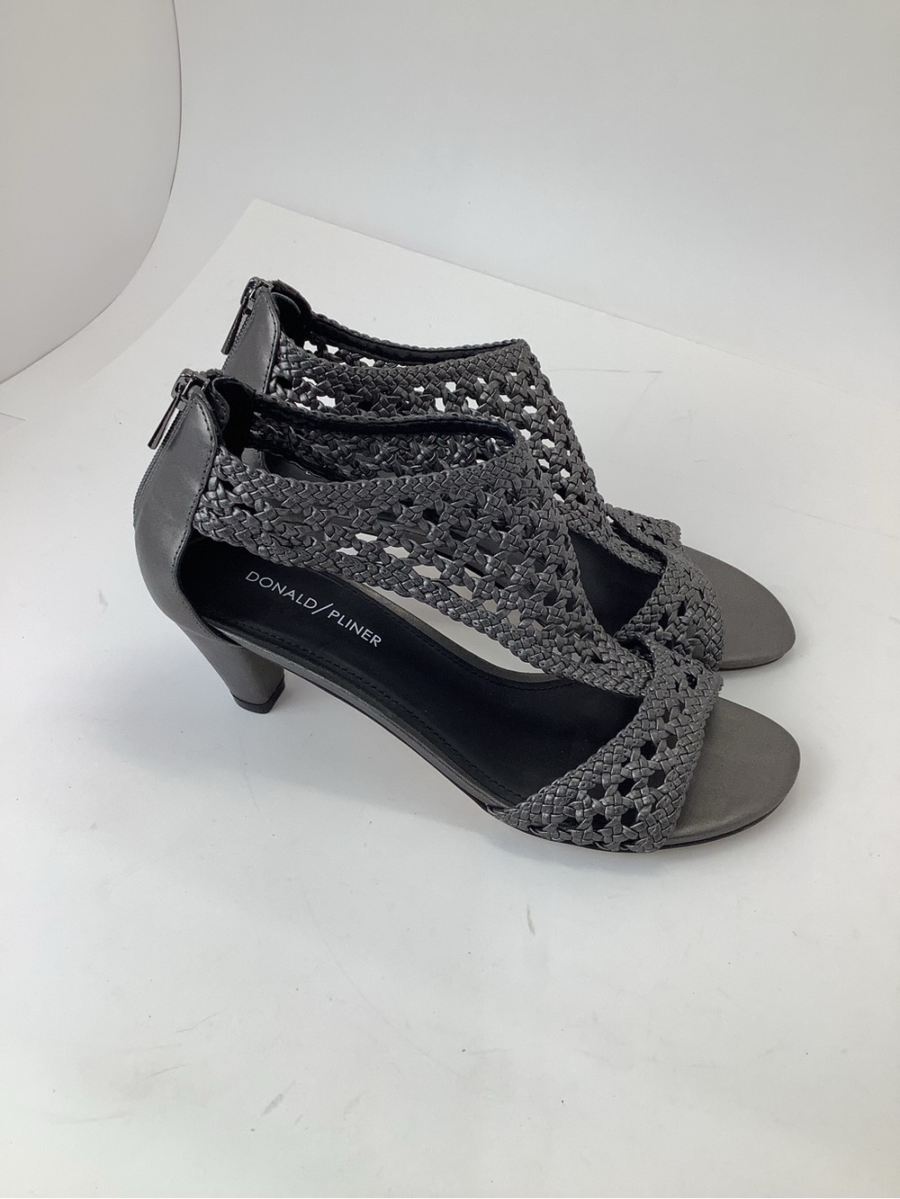 Donald J. Pliner Verona Gray Woven Leather‎ Mid Heel Sandals